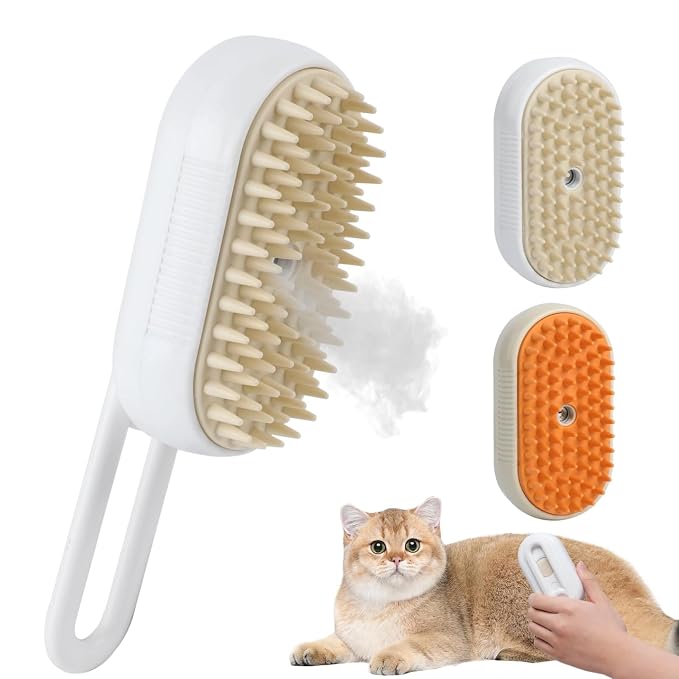 2026 New 3-in-1 Pet Steam Grooming Brush, Professional Cat & Dog Steam Brush for Massaging, Deep Cleaning & Shedding Hair Removal, Rechargeable Anti-Static Comb with HEPA Filter (white)