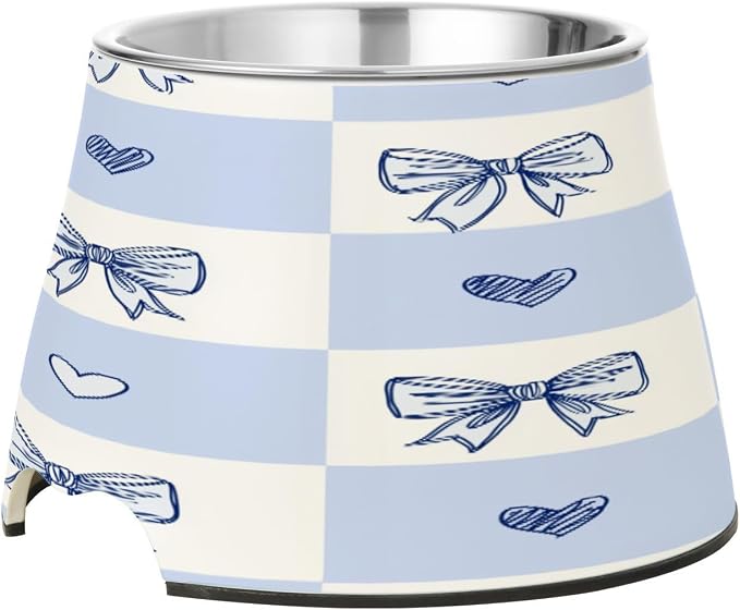 Blueangle Elevated Dog Bowls with Stainless Steel - Non-Slip 2.3 Cup High Capacity Pet Dish for Spinal Health & Cute Bows Design（414）