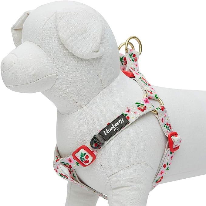 Blueberry Pet 9 Patterns Step-in Cherry Garden Grey Dog Harness, Chest Girth 20" - 26", Medium, Adjustable Harnesses for Dogs