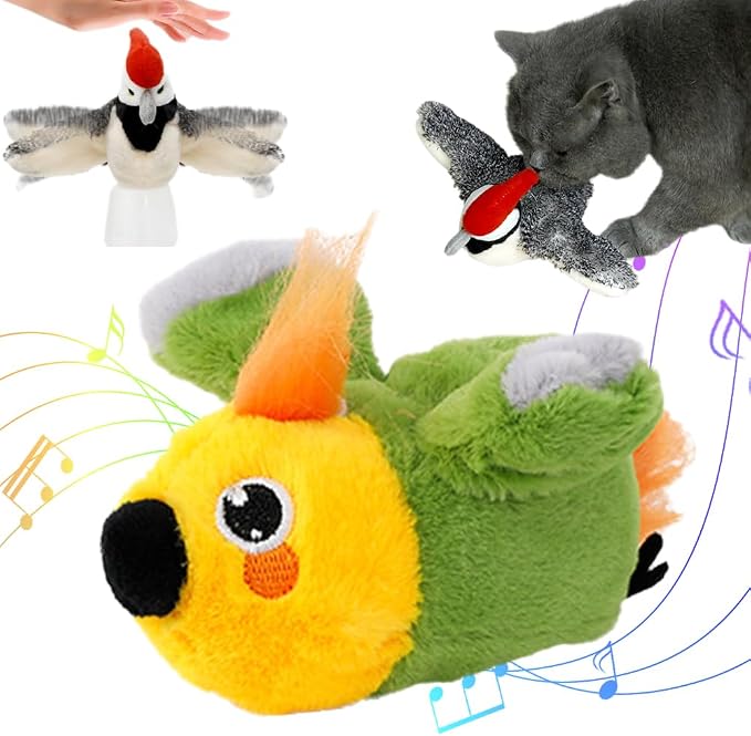 Flying Bat Toy for Dogs & Cats Flapping Wings Interactive Pet Toy (Parrot) | Flying Bat Dog Toy with Chirping Sounds, Flapping Bird Interactive Toy