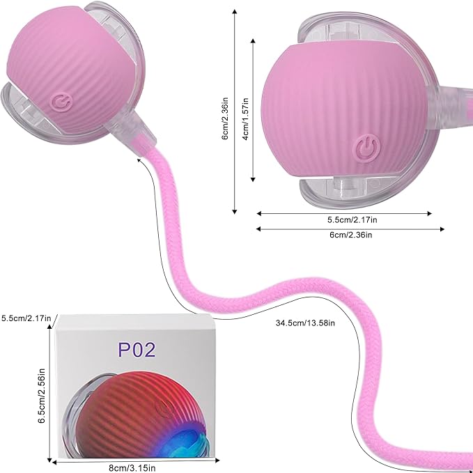 Interactive Cat Dog Toy Ball: Indoor Automatic Moving Smart Rolling Fun Pet Game with Led Light and Tail for Motion Activated, Kitten Puppy Present, Chase Exercise, Hunting Simulation-Upgrade (Pink)