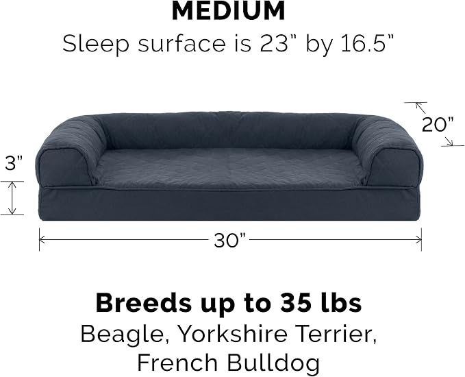 Furhaven Cooling Gel Dog Bed for Medium/Small Dogs w/ Removable Bolsters & Washable Cover, For Dogs Up to 35 lbs - Quilted Sofa - Iron Gray, Medium