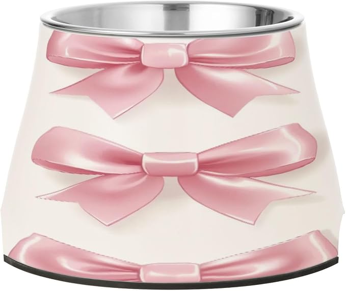 Blueangle Elevated Dog Bowls with Stainless Steel - Non-Slip 2.3 Cup High Capacity Pet Dish for Spinal Health & Ribbon Bows Design（172）