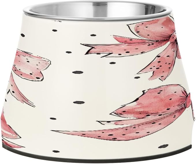 YETTASBIN Pink Bow Elevated Dog Bowls, Prevention of Vertebrae Disease Raised Dog & Cat Bowl Stand with Removable Stainless Steel Bowls, Non-Slip Spill-Proof Pet Food & Water Bowl Dish