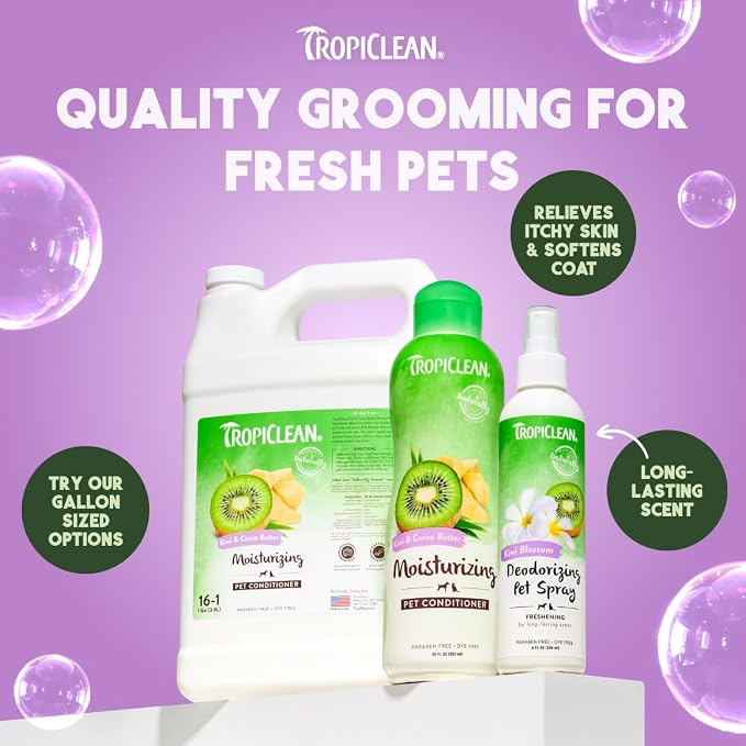 TropiClean Dog Conditioner, Detangling & Moisturizing, 1 Gallon | Professional Detangling & Moisturizing | Kiwi & Cocoa Butter Scent | Puppy Safe | Made in USA