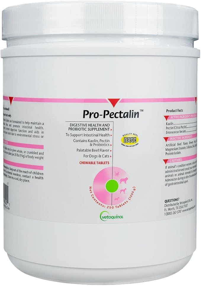 Vetoquinol Pro-Pectalin - Supports Digestive System & Stool Firmness for Dogs & Cats - Chewable Probiotic Supplement for Intestinal Support - For All Breeds - 250 Count