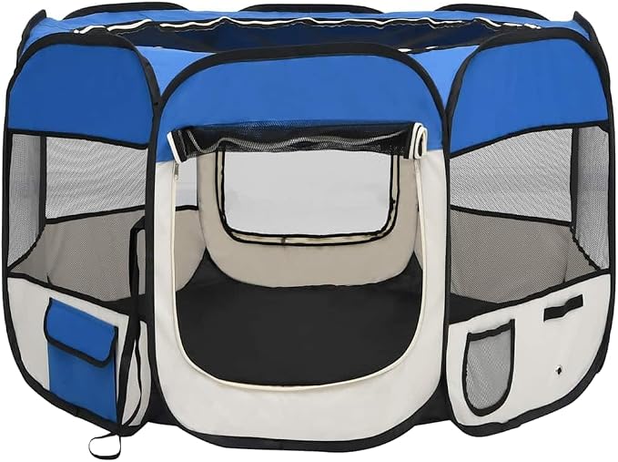 Foldable Dog Playpen with Carrying Bag, 35.4x35.4x22.8 Inches Indoor Outdoor Pet Play Area, Sturdy Steel Frame Mesh Roof and Side Nets