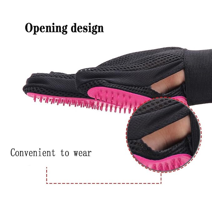 Pet Grooming Gloves Cat Brushes Gloves，Gentle Brush for Cats, Dogs, and Horses,Comes with a Comb (Pink A pair)