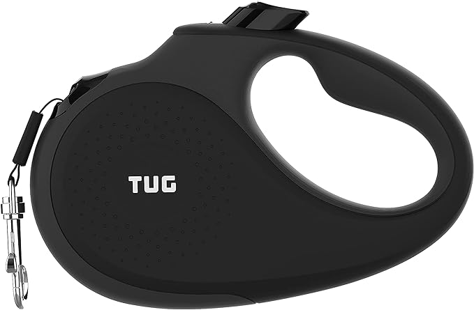 TUG Tiny Retractable Dog Leash, 10 ft (Extra Small, Black/Grey) | 360° Tangle-Free Retraction, 10 ft Tape, Quick Thumb Lock, Anti-Slip Handle, For Pets Under 26 lbs