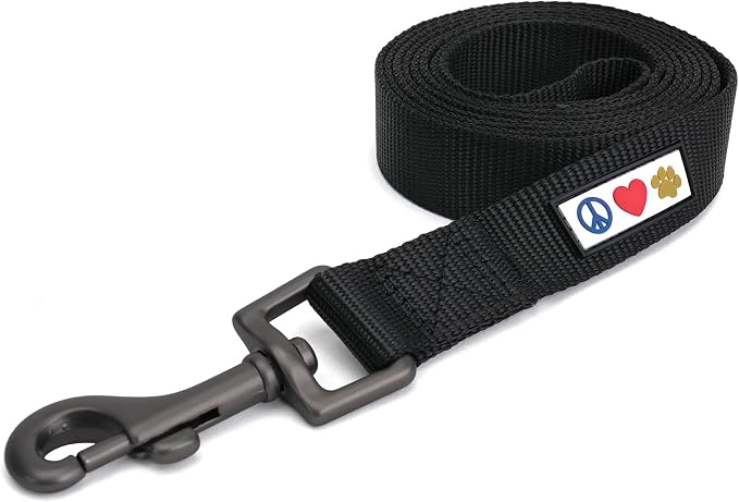 Pawtitas Solid 6 ft Black Dog Leash M/L Custom Name and Phone Embroidery Strong Nylon Leash for Medium and Large Breeds