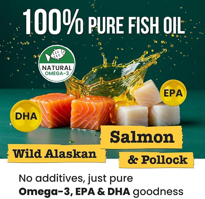 Fish Oil for Dogs & Cats - Natural Omega-3 - Skin & Coat Support - Liquid Food Supplement for Pets - Natural EPA + DHA Fatty Acids for Joint Function, Immune & Heart Health - 8 fl oz Tuna & Krill