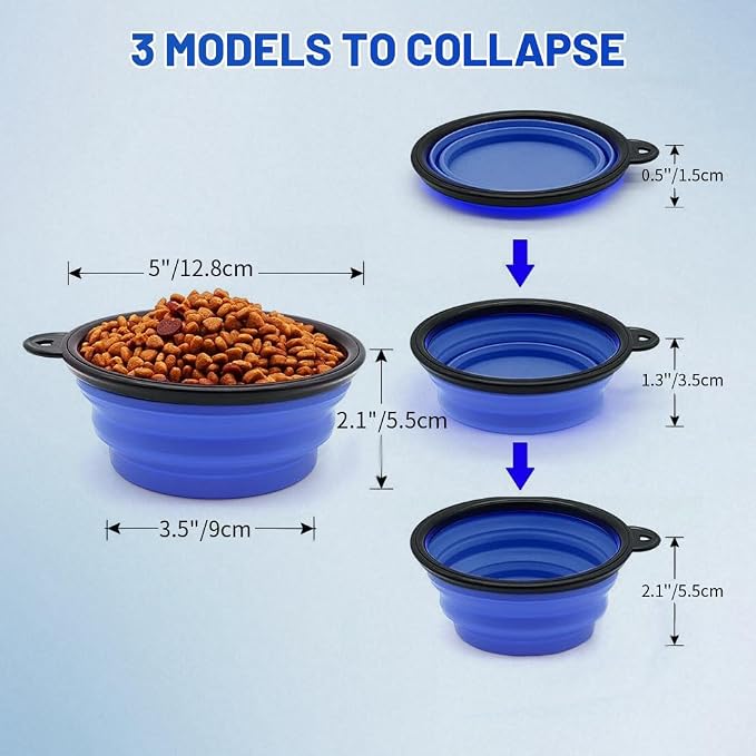 Dog Bowl Collapsible, 2 Pack, with Carabiners, Small, Blue+Red