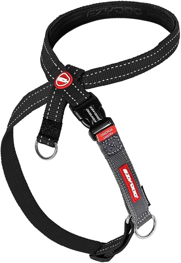EzyDog Crosscheck, No Pull Side Martingale Training Dog Harness - L, Black | Escape Proof Harness for Dogs, Firmer Fit with Pulling, Silicone Neck Liner, Adjustable Fit for All Breeds, Dual D-rings