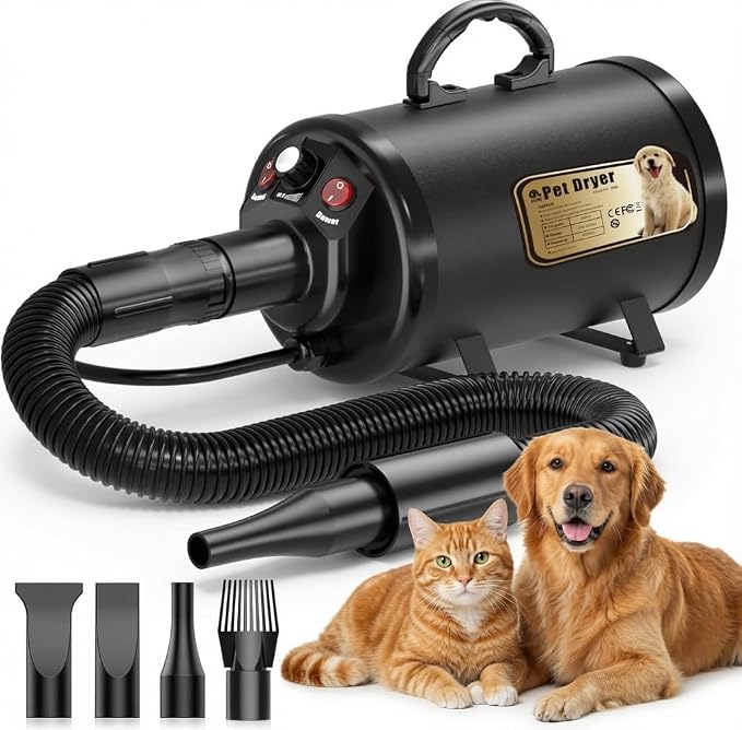 PETNF 4-Nozzle High Velocity Dog Dryer, 3.2HP Pet Grooming Blower — Adjustable Speed & Temperature, Fast Drying for Golden Retrievers, Huskies, German Shepherds & Thick Coats, Low Noise Design
