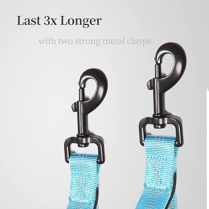 iYoShop Double Dog Leash with 3 Extra Traffic Handles, 15-120 lbs, Blue | 360 Swivel No Tangle, Dual Dog Walking, Shock Absorbing Reflective Bungee, for Two Dogs
