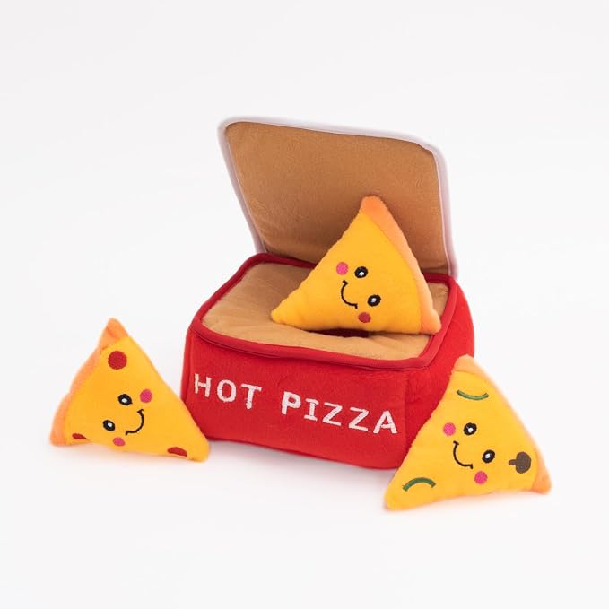 ZippyPaws Burrow Interactive Dog & Puppy Toys for Boredom - Pizza Box | Stimulating Pet Products to Keep them Busy, Hide & Seek Plush Dog Puzzle, Enrichment Squeaky Toy, For Small & Medium Dogs