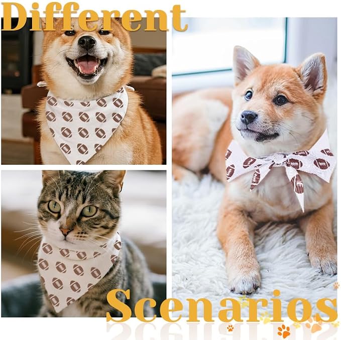 Pet Cat Dog Handkerchief Bandanas Rugby Football Print Bandana for Cats Dogs Birthday Christmas, Small, rugby