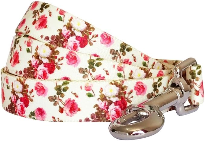 Blueberry Pet 9 Patterns Durable Spring Scent Inspired Pink Rose Print Ivory Dog Leash 5 ft x 5/8", Small, Leashes for Dogs
