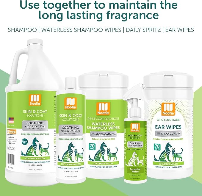 Nootie Dog & Cat Ear Wipes with Salicylic Acid - Cucumber Melon Scent - 70 Wipes - Vegan Friendly