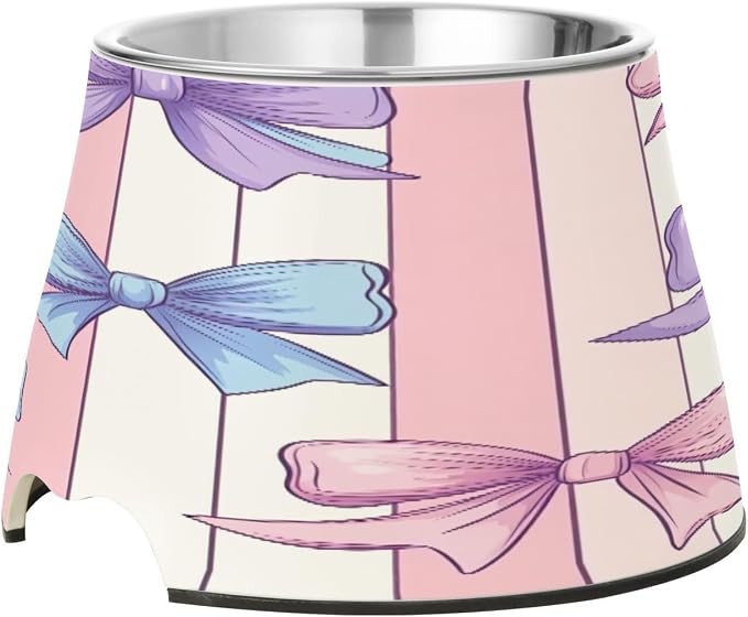 YETTASBIN Beautiful Bow Elevated Dog Bowls, Prevention of Vertebrae Disease Raised Dog & Cat Bowl Stand with Removable Stainless Steel Bowls, Non-Slip Spill-Proof Pet Food & Water Bowl Dish