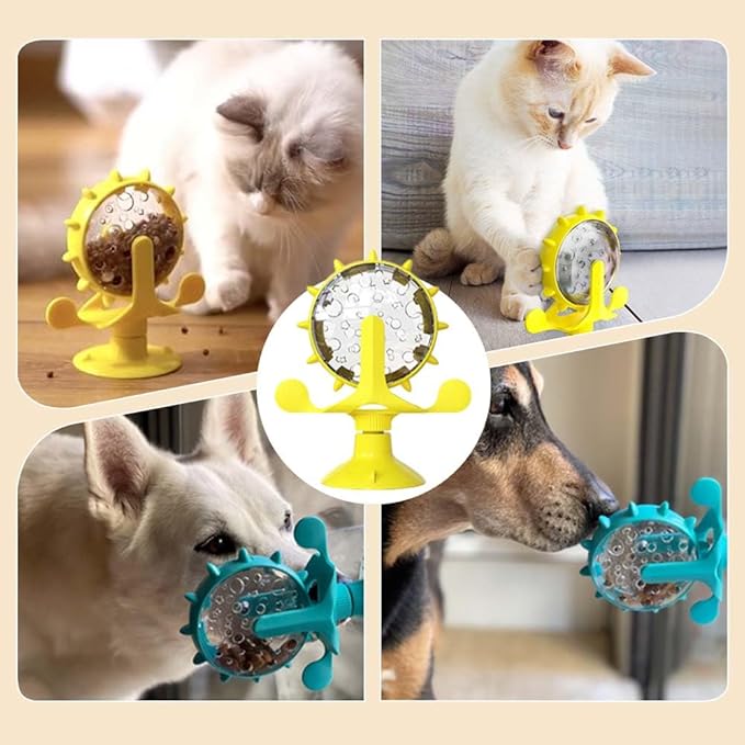 Moonboat Food Spinning Windmill, 360° Rotating Windmill Toys, Cat & Dog Puzzle Leakage Food Interactive Toy, Pet Slow Feeders Snack Distribution Toy with Powerful Suction Cup (Green)