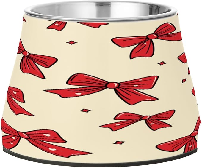 Blueangle Elevated Dog Bowls with Stainless Steel - Non-Slip 2.3 Cup High Capacity Pet Dish for Spinal Health & Red Bows Design（310）
