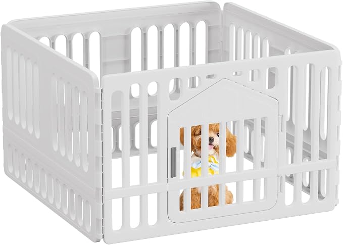 BestPet 24 Inch Dog Playpen, 4-Panel Plastic Pet Playpen with Door, Indoor Puppy Exercise Pen, Large Space Dog Fence for Small Medium Dogs, No Assembly Required, White