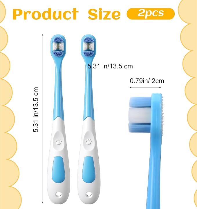 2 Pcs Dog Toothbrush, Ultra Soft Cat Toothbrush for Cats & Small Dogs, Mini Head for Puppy & Kitten, Gentle Dental Cleaning, Blue