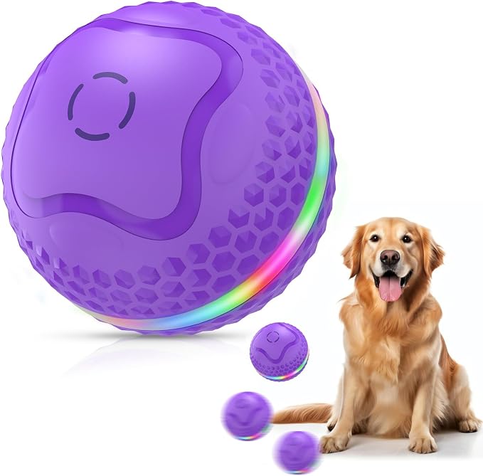 Interactive Dog Toys Ball, Automatic Rolling Toy, Lively pet Ball for Medium/Large Dogs to Relieve Boredom, Activated Automatic Motion Dog Balls Toy with LED Flash, USB Rechargeable