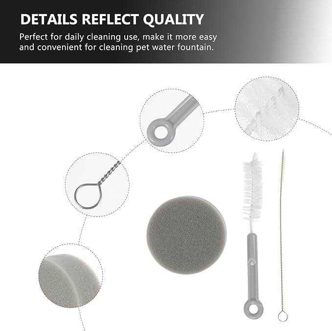 Drinking Glass Set 3pcs Cleaning and Dog Pet Water Cat Dispenser Fountain Kit Drinking Supplies Sponge Cup Cleaner Brush