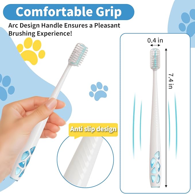 E.M&S.T by Emmeliestella Dog Toothbrush for Large Dogs, Pet Dental Care, Reduce Pets Teeth Plaque, Soft Bristles, 360 Rotating Brush Head, Removing Bad Breath Tartar, 3PCS (Green&Purple)