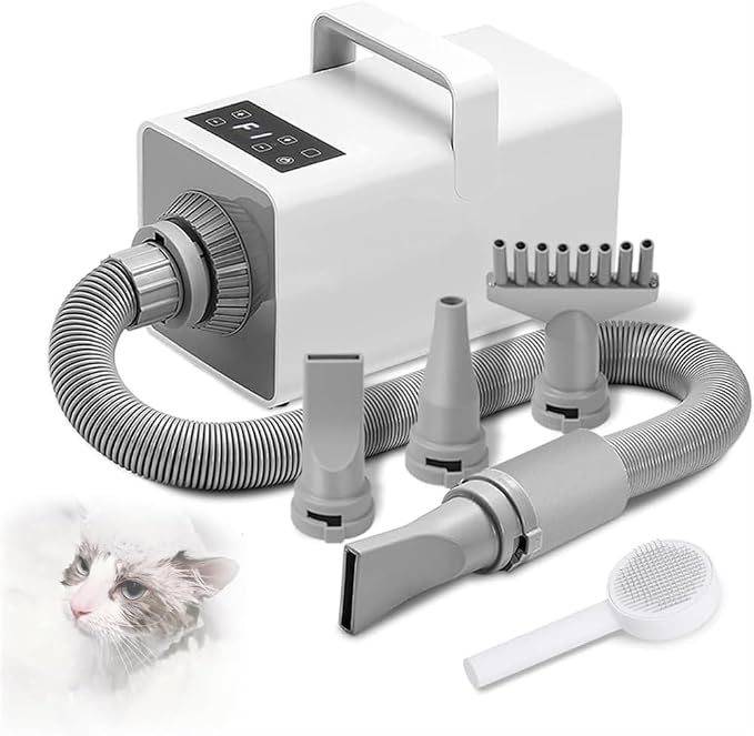 Pet Hair Dryer, 3200W Stepless Adjustable Speed Cat Dog Hair Dryer LCD Pet Grooming Vacuum Dog Grooming Blower Heater Mute