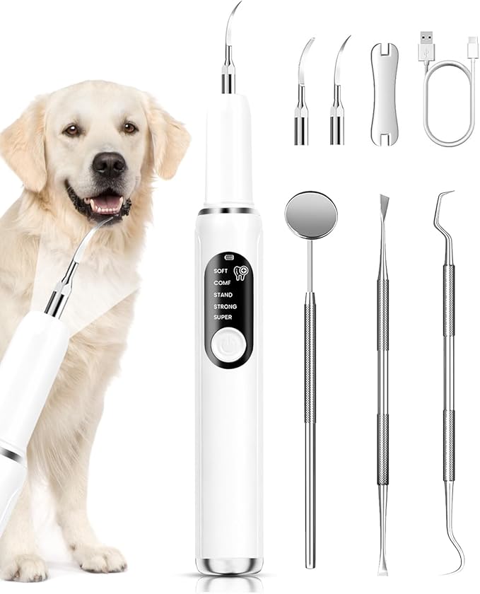 Ultrasonic Dog Tooth Cleaner, Plaque & Tartar Remover for Dogs | 5 Cleaning Modes, 2 Replaceable Heads, Built-in LED Light, Easy One-Button Operation, Suitable for Dogs & Cats