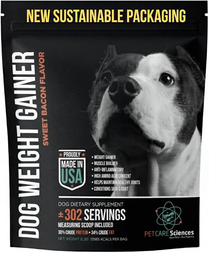 (5 Pounds) - 302 Servings of Dog Weight Gainer - Weight Gain Supplements for Dogs - Canine and Dog Muscle Builder - Made in The USA