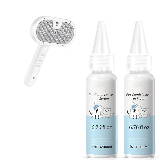 Pet Steam Brush Dog Cat 2026 New Grooming Comb for Shedding Concentrated Waterless Shampoo, Pet Comb Leave-in serum, 2*Shampoo(Steam Brush not Included)