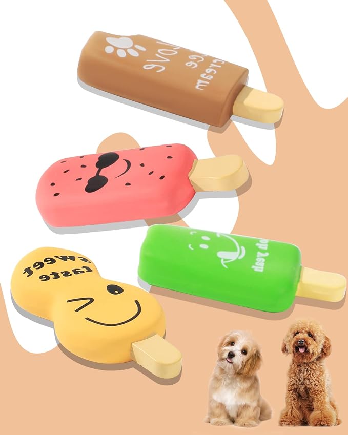 SCHITEC Squeaky Puppy Toys, 4 Pack Latex Toy for Small Dogs Puppies | Mini Size, Ice Cream Shape, Soft Material, Built-in Squeaker, Lightweight Design