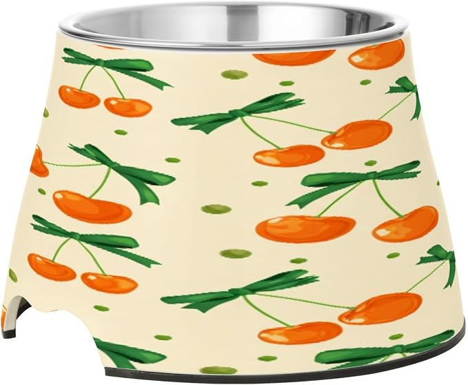 Blueangle Elevated Dog Bowls with Stainless Steel - Non-Slip 2.3 Cup High Capacity Pet Dish for Spinal Health & Cherry Bow Design（314）