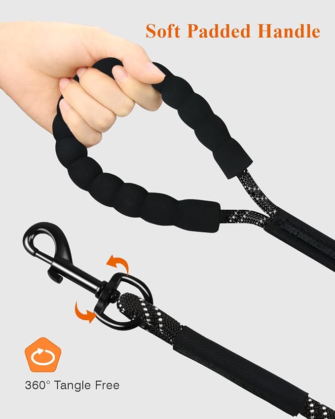 Taglory Long Dog Leash, 15FT 30FT 50FT 66FT Reflective Dog Recall Training Leash with Soft Padded Handle for Beach, Park, Outdoor Adventures, Large Dogs, Black 30FT