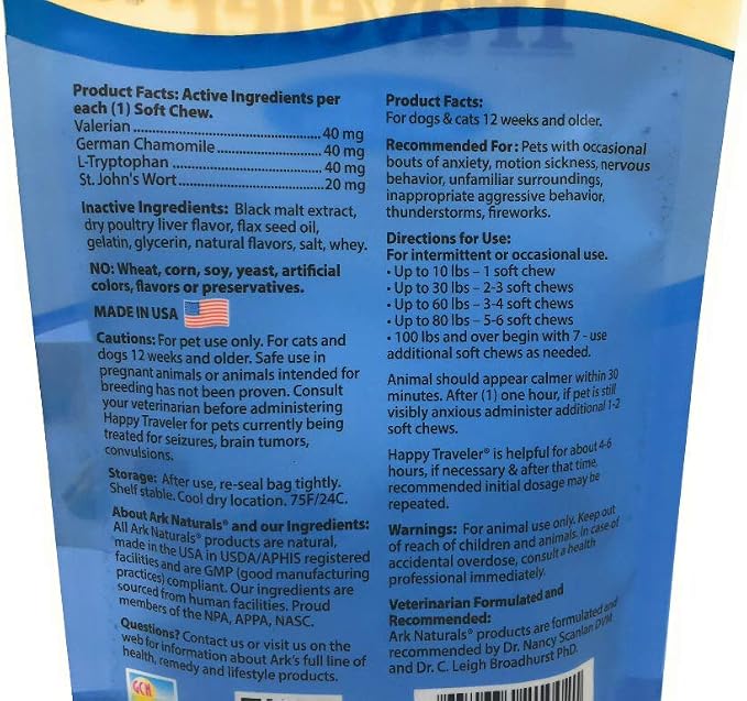 Ark Naturals Happy Traveler Calming Soft Chews for Dogs and Cats