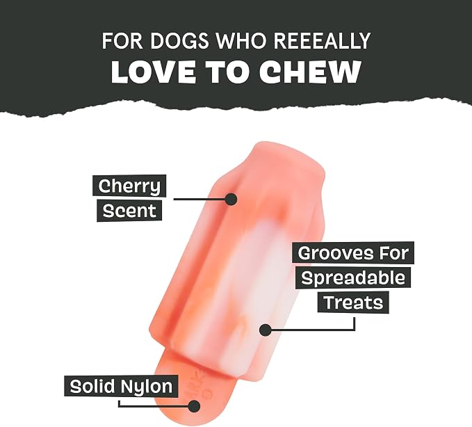 BarkBox Cherry Blasto Pop Dog Toy - for Small Dogs | Durable Nylon Popsicle Chew Toy for Aggressive Chewers | Dog Toys , Puppy Teething Toys & Summer Fun