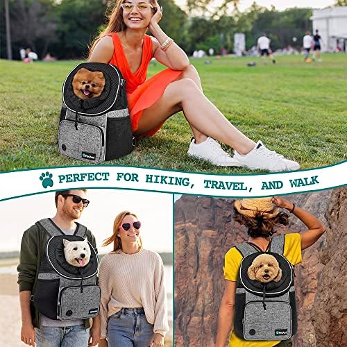 PetAmi Dog Front Carrier Backpack, Adjustable Chest Carrier, Max 15 lbs, Gray