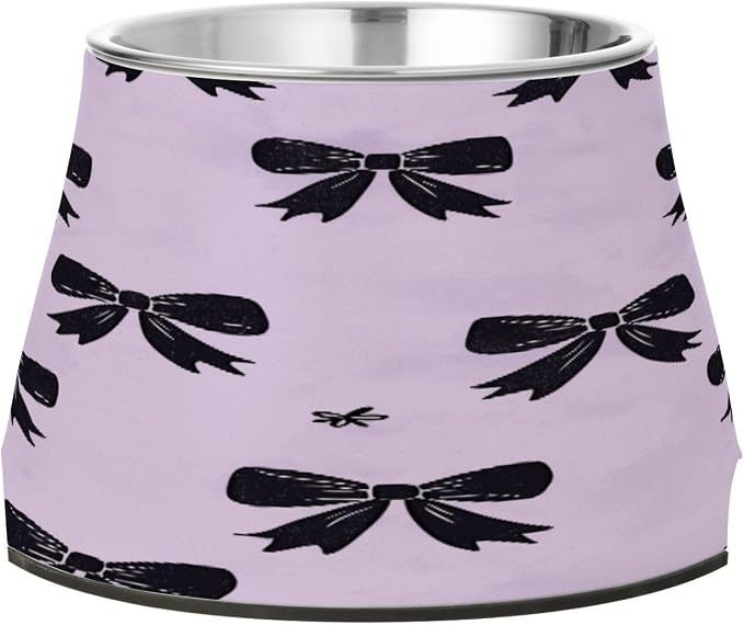 Blueangle Elevated Dog Bowls with Stainless Steel - Non-Slip 2.3 Cup High Capacity Pet Dish for Spinal Health & Black Bows Design（279）