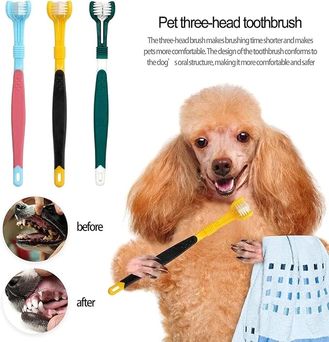 Green Dog Toothbrush, Triple Headed Toothbrush Dog Toothbrush for Pet, Pet Supplies
