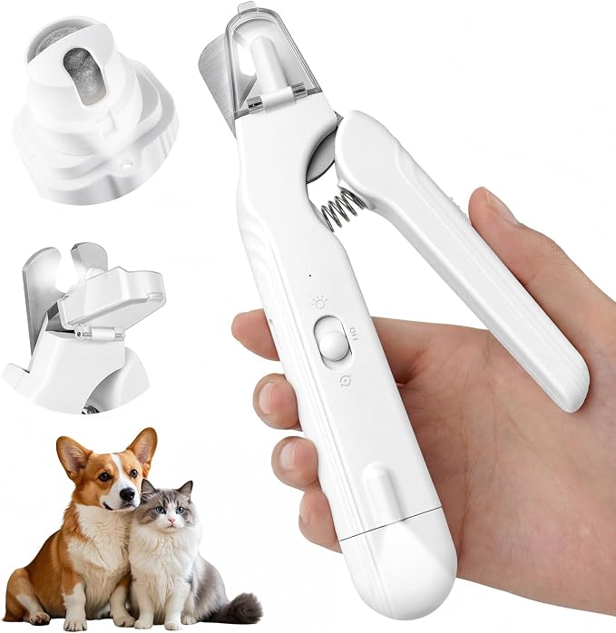 2-in-1 Cat & Dog Nail Clippers & Grinder with 2 LED Lights, White