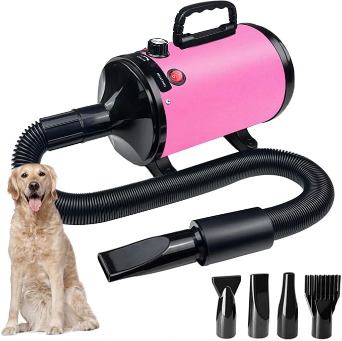 Dog Dryer for Pet Grooming, High-Velocity Force Blow Dryer | Adjustable Temperature and Speed Hair Dryer for Pets with 4 Nozzles