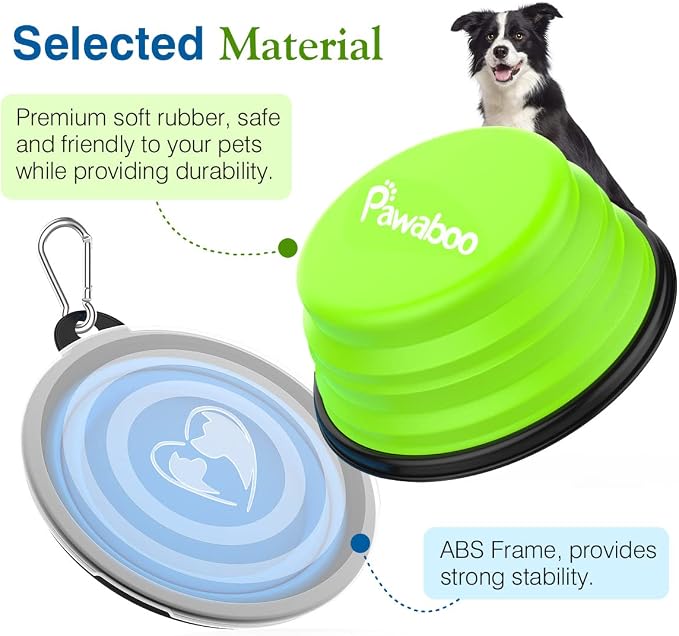 Pawaboo Silicone Collapsible Dog Bowls, 2 Pack, Blue+Green