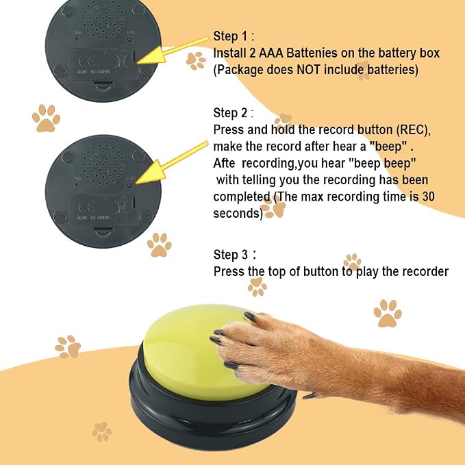 Dog Buttons for Communication, 4 Pcs, with Stickers