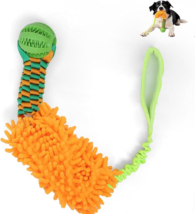 Dog Tug Toy - Interactive Dog Rope Toys, Stretchy Bungee Handle, Strong Squeak Rope Toy for Large Dogs, Puppies, Middle Dogs (Orange)