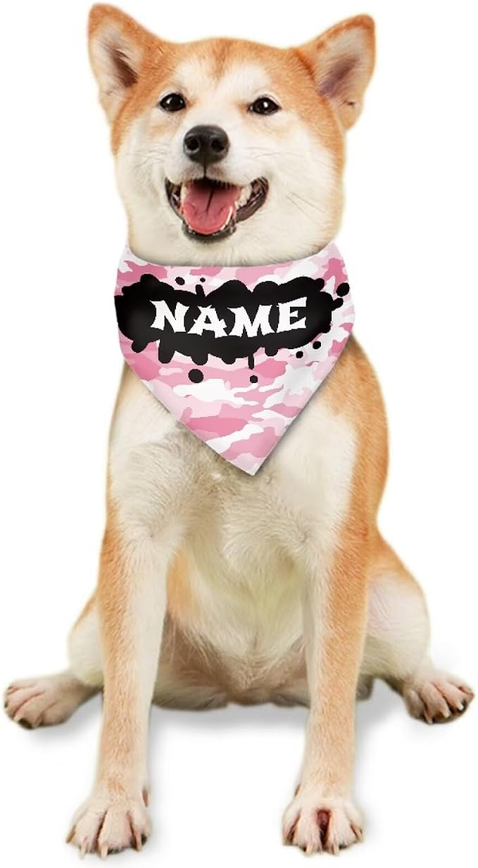 Jeiento Personalized Pink Camo Bandanas Add Name Washable Triangle Dog Bibs Hankerchiefs for Small, Small, Polyester, Pink