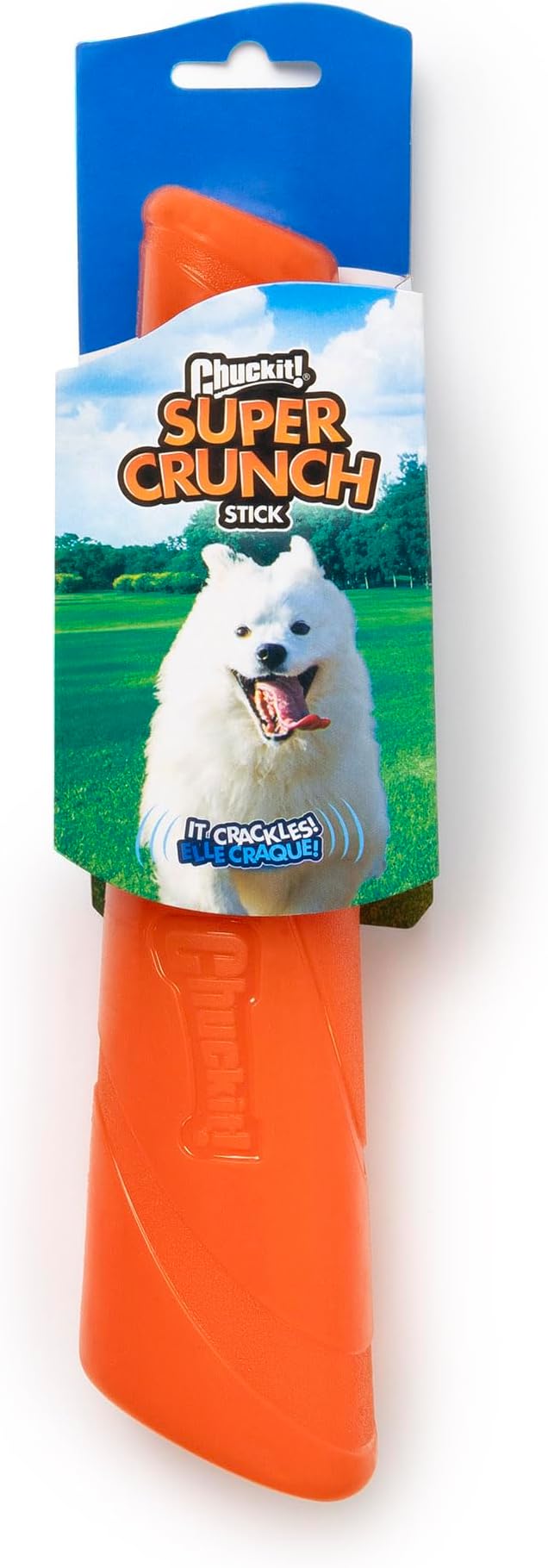 Chuckit! Super Crunch Fetch Stick Dog Toy, Durable TPR, Breeds 20-100 lbs | Enticing sound effects keep play exciting, mentally and physically engaging for medium and large sized pups, 9.2 inches long